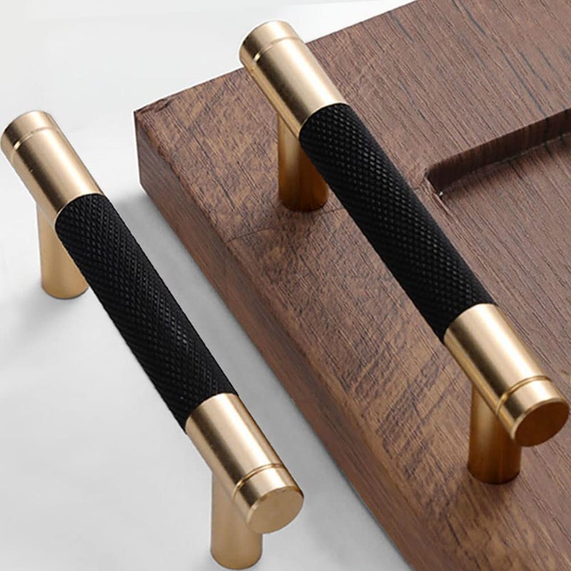 Gutuwellea 30 Pack 3 Inch 76 mm Knurled Cabinet Handles Cabinet Pulls Aluminum Handles Knurled Drawer Pulls Gold and Black Oxidation Finish with Diamond Pattern 4"" Length (3"" Hole Center) - Image 1